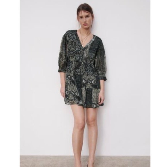 NWT Zara Paisley Bohemian Mini Dress‎ Size Small - Picture 3 of 14